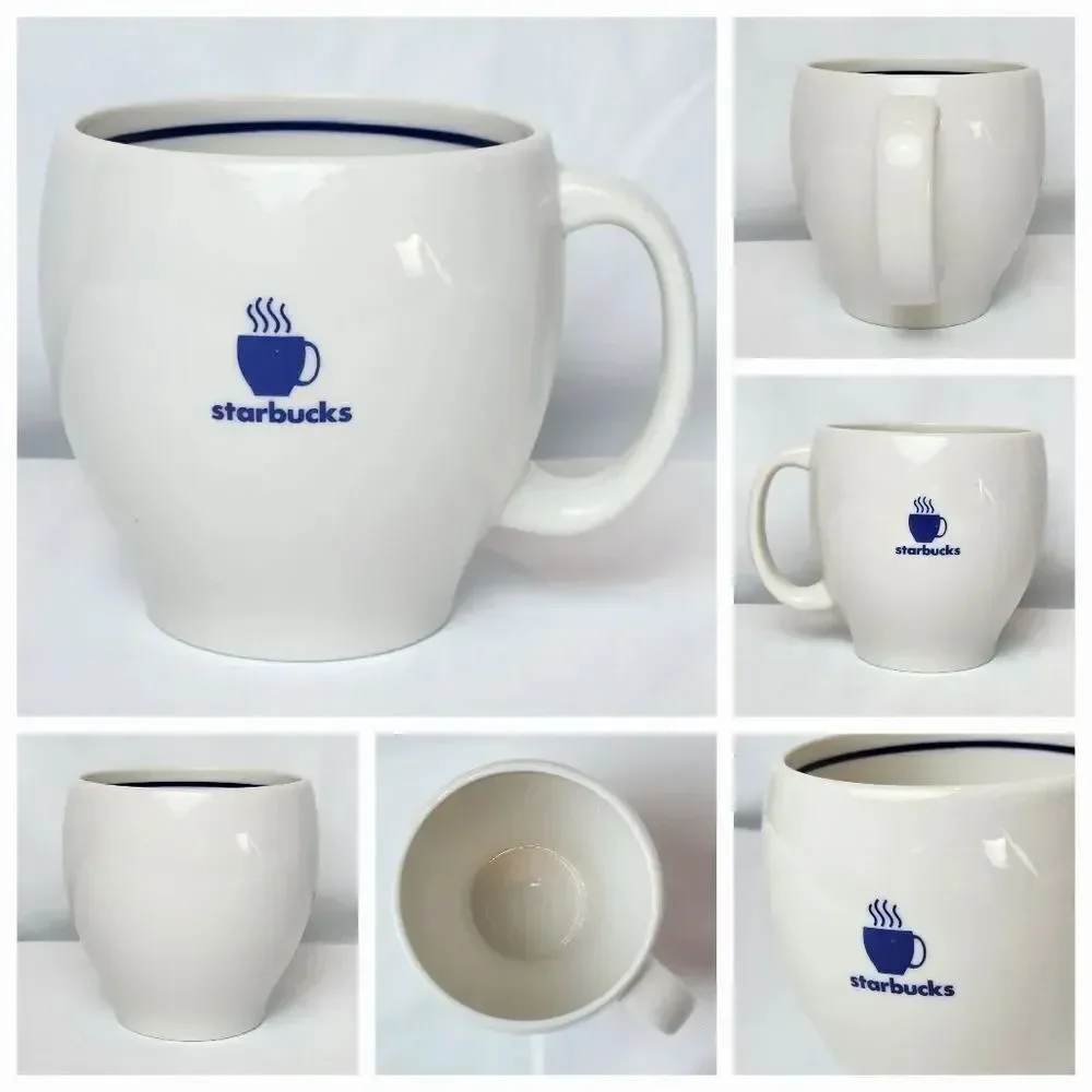 ☕️Vintage Starbucks 2003 White w/Blue Steaming Mug 8oz Coffee Cup